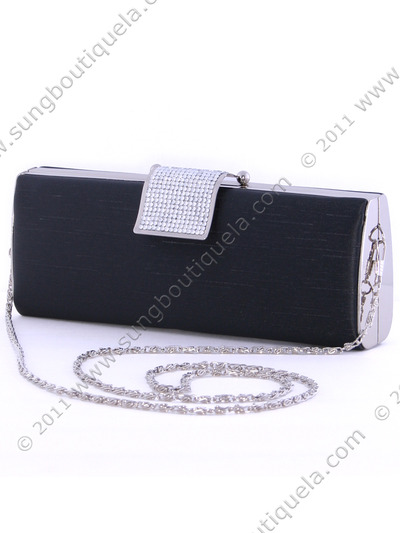 BL701 Black Evening Clutch with Rhinestone Clip - Black, Alt View Medium