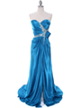 C1642 Teal Charmeuse Strapless Evening Dress - Teal, Front View Thumbnail