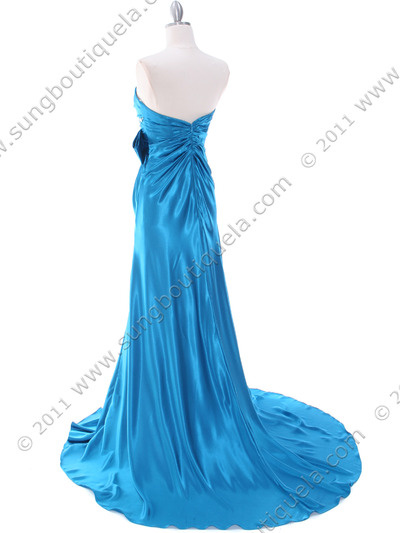 C1642 Teal Charmeuse Strapless Evening Dress - Teal, Back View Medium