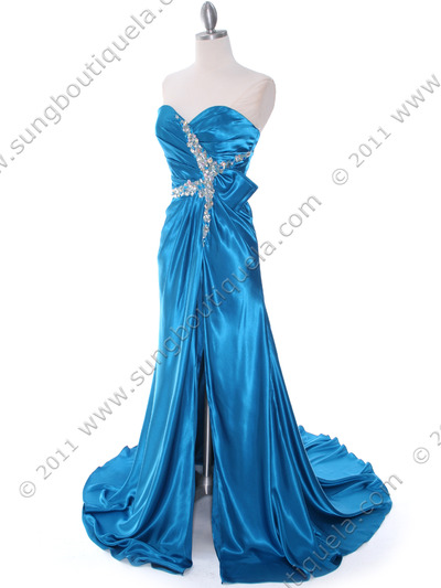 C1642 Teal Charmeuse Strapless Evening Dress - Teal, Alt View Medium