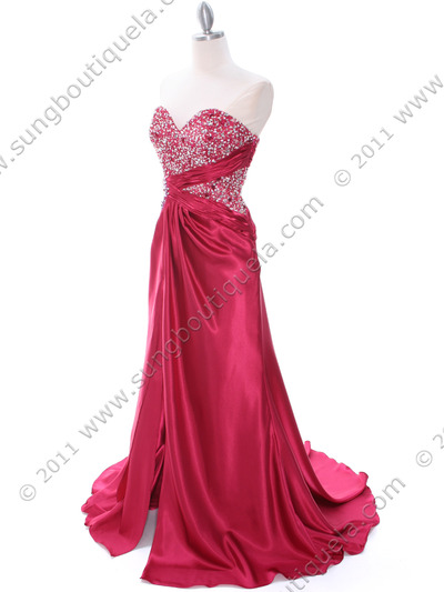 C1643 Raspberry Charmeuse Strapless Evening Dress - Raspberry, Alt View Medium
