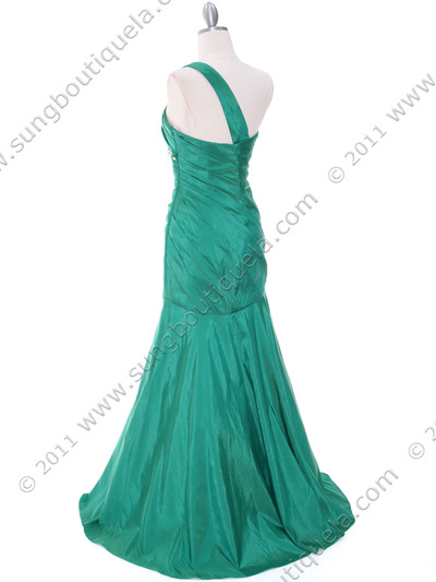 C1646 Green One Shoulder Evening Dress - Green, Back View Medium
