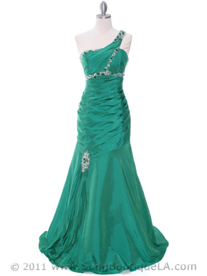 C1646 Green One Shoulder Evening Dress, Green