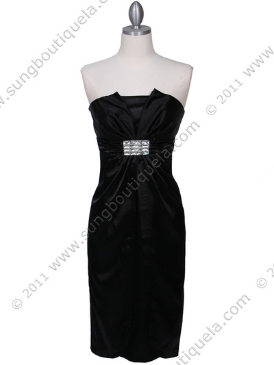 C5077 Black Strapless Cocktail Dress - Black, Front View Medium