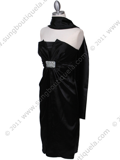 C5077 Black Strapless Cocktail Dress - Black, Alt View Medium