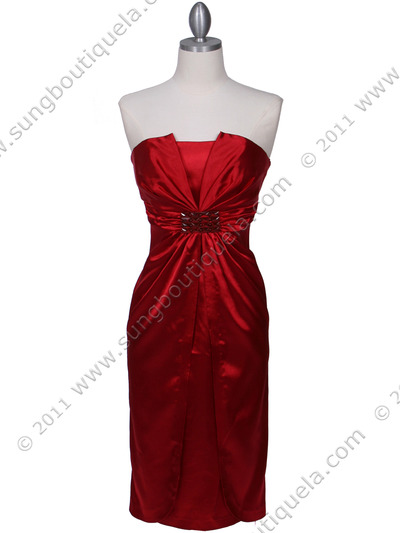 C5077 Red Strapless Cocktail Dress - Red, Front View Medium