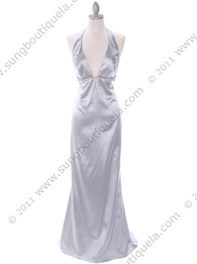 C7123 Silver Evening Dress - Silver, Front View Medium