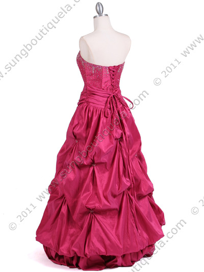 C804 Hot Pink Beaded Evening Gown - Hot Pink, Back View Medium
