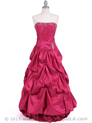 C804 Hot Pink Beaded Evening Gown, Hot Pink