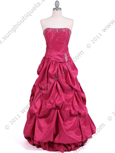 C804 Hot Pink Beaded Evening Gown - Hot Pink, Front View Medium