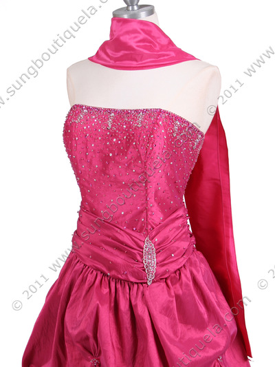 C804 Hot Pink Beaded Evening Gown - Hot Pink, Alt View Medium