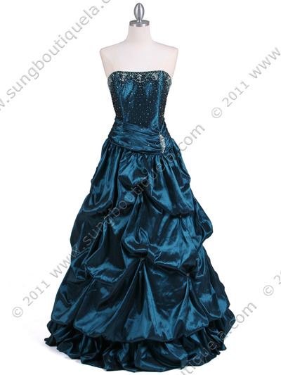 C804 Jade Beaded Evening Gown - Jade, Front View Medium