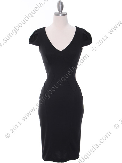 CE8655 Black Mid Length Pencil Dress - Black, Front View Medium