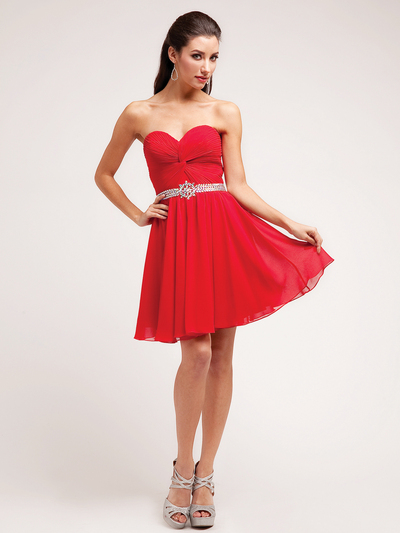 CJ87S Short Cocktail Dress - Red, Front View Medium