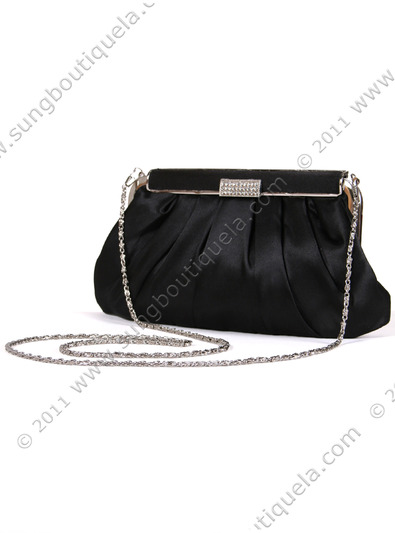 E120ST Black Satin Evening Bag with Rhinestone Clip - Black, Alt View Medium