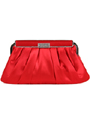 E120ST Red Satin Evening Bag with Rhinestone Clip - Red, Front View Thumbnail