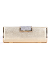 E890 Gold Evening Clutch with Rhinestone Clip - Gold, Front View Thumbnail