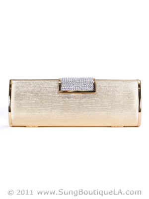 E890 Gold Evening Clutch with Rhinestone Clip, Gold