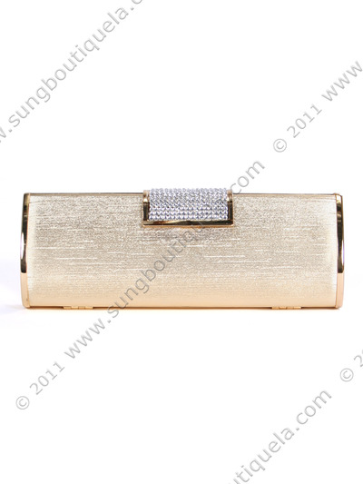 E890 Gold Evening Clutch with Rhinestone Clip - Gold, Front View Medium