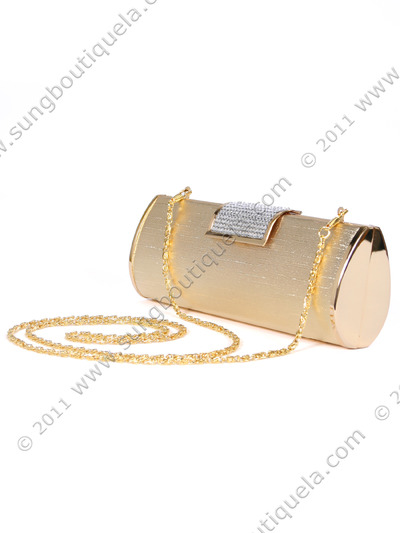 E890 Gold Evening Clutch with Rhinestone Clip - Gold, Alt View Medium
