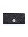 HBG89985 Black Satin Evening Bag with Rhinestone Crust - Black, Front View Thumbnail