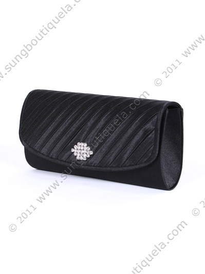 HBG89985 Black Satin Evening Bag with Rhinestone Crust - Black, Alt View Medium