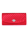 HBG89985 Red Satin Evening Bag with Rhinestone Crust - Red, Front View Thumbnail