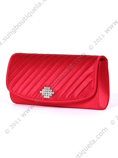 HBG89985 Red Satin Evening Bag with Rhinestone Crust - Red, Alt View Medium
