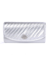 HBG89985 Silver Satin Evening Bag with Rhinestone Crust - Silver, Front View Thumbnail