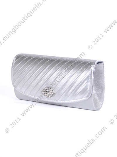 HBG89985 Silver Satin Evening Bag with Rhinestone Crust - Silver, Alt View Medium