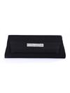HBG89992 Black Satin Evening Bag with Rhinestone Crust - Black, Front View Thumbnail
