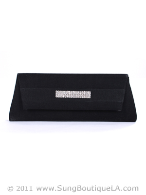 HBG89992 Black Satin Evening Bag with Rhinestone Crust, Black