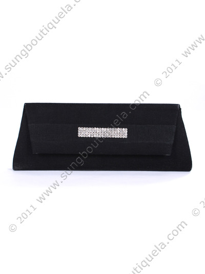 HBG89992 Black Satin Evening Bag with Rhinestone Crust - Black, Front View Medium
