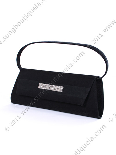 HBG89992 Black Satin Evening Bag with Rhinestone Crust - Black, Alt View Medium