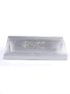 HBG89992 Silver Satin Evening Bag with Rhinestone Crust - Silver, Front View Thumbnail