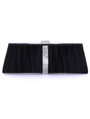 HBG90952 Black Satin Evening Bag with Rhinestone Trim - Black, Front View Thumbnail