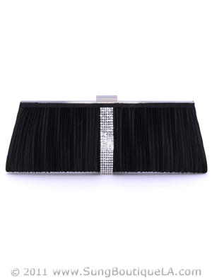 HBG90952 Black Satin Evening Bag with Rhinestone Trim, Black