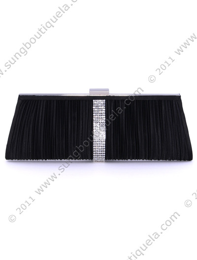 HBG90952 Black Satin Evening Bag with Rhinestone Trim - Black, Front View Medium