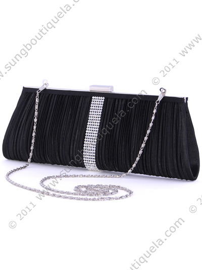 HBG90952 Black Satin Evening Bag with Rhinestone Trim - Black, Alt View Medium