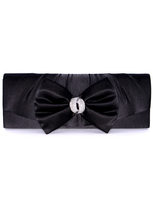 HBG92027 Black Satin Evening Bag with Bow, Black