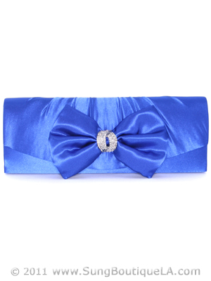HBG92027 Blue Satin Evening Bag with Bow, Blue