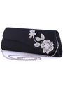 HBG92467 Black Satin Evening Bag with Rhinestone Floral - Black, Alt View Thumbnail