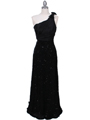 HK9180 Black One Shoulder Sequin Evening Dress - Black, Front View Thumbnail