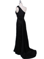 HK9180 Black One Shoulder Sequin Evening Dress - Black, Back View Thumbnail