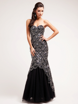 JC3065 Black and Sequin Formal Evening Mermaid Gown, Black