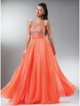JC3137 Extraordinary Lace & Embellished Bodice Evening Gown - Orange, Front View Thumbnail
