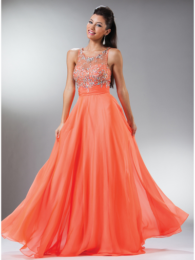 JC3137 Extraordinary Lace & Embellished Bodice Evening Gown - Orange, Front View Medium
