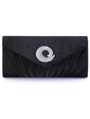 JX3703 Black Satin Evening Bag with Rhinestone Buckle - Black, Front View Thumbnail