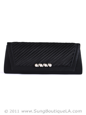 JX7008 Black Satin Evening Bag, Black