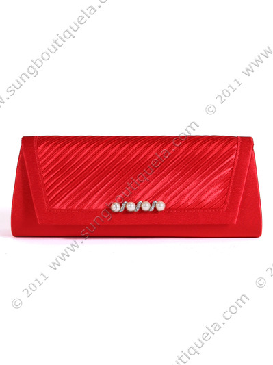 JX7008 Red Satin Evening Bag - Red, Front View Medium